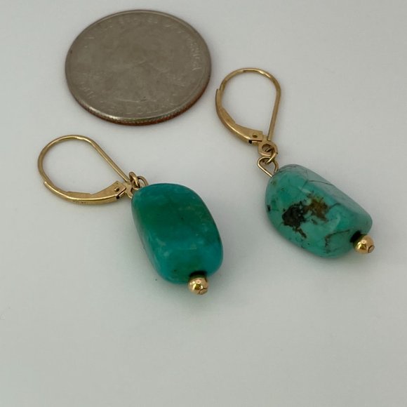 Vintage 14k Gold and Turquoise Dangle Earrings - Picture 4 of 5